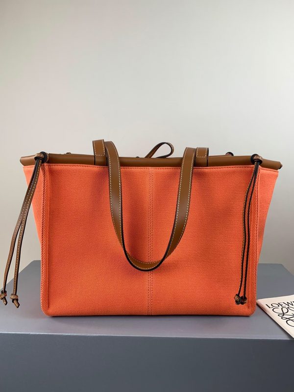 Loewe  Cushion large leather-trimmed canvas tote Orange - Image 9