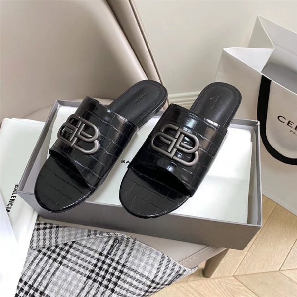 Balenciaga BLACK GOLD Oval BB Mule Sandal for Women