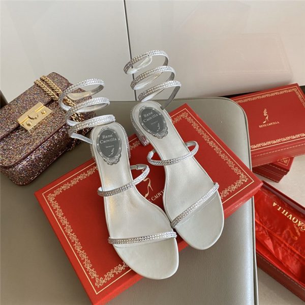 Rene Caovilla Satin Snake-coil Sandals Silver - Image 6