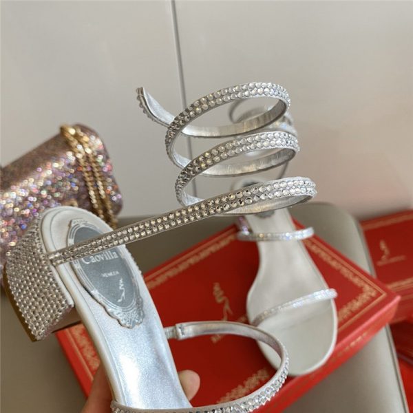 Rene Caovilla Satin Snake-coil Sandals Silver - Image 7