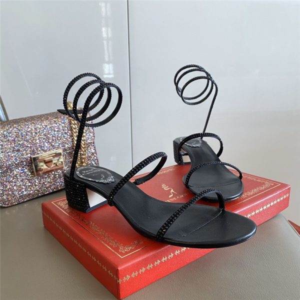 Rene Caovilla Satin Snake-coil Sandals Black - Image 7