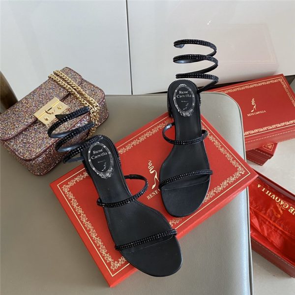 Rene Caovilla Satin Snake-coil Sandals Black - Image 4