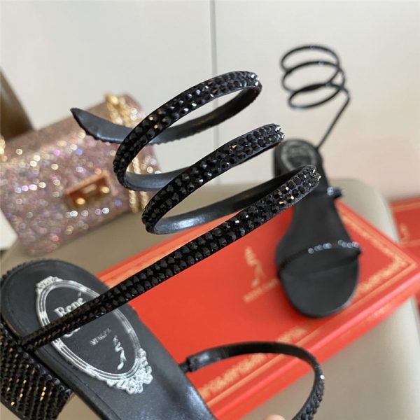 Rene Caovilla Satin Snake-coil Sandals Black - Image 9