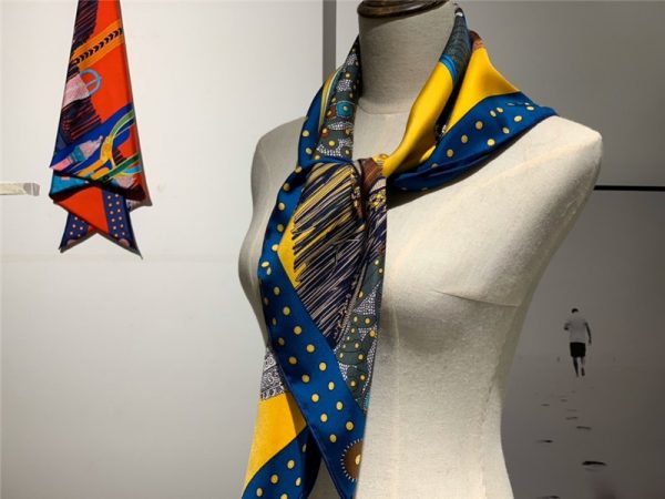 Hermes “Noble Saddle” Silk scarf yellow
