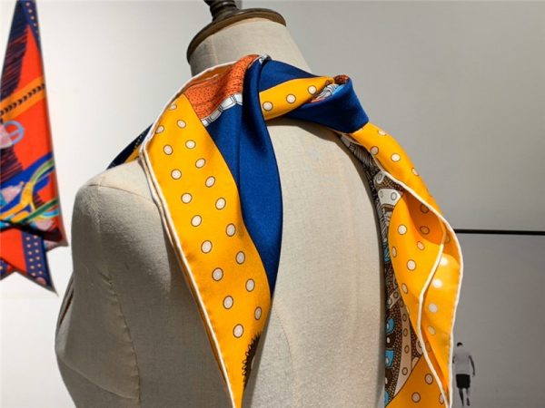 Hermes “Noble Saddle” Blue Silk scarf - Image 6