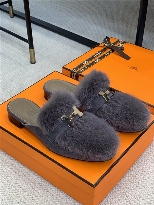 hermes mink loafers slippers
