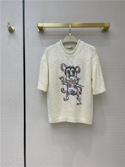 dior embroidered short sleeve sweater