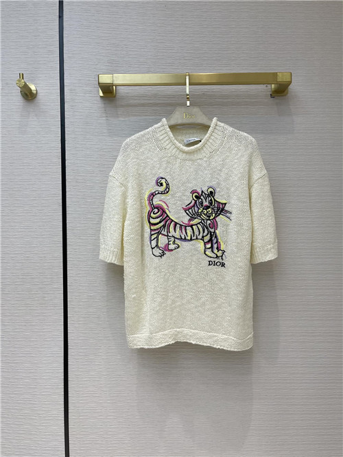 dior embroidered short sleeve sweater