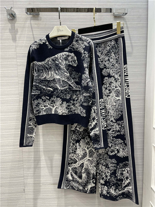dior jungle animal print cashmere knit suit