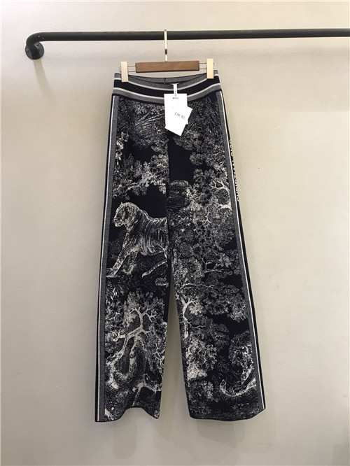 dior jungle animal cashmere wool wide-leg pants