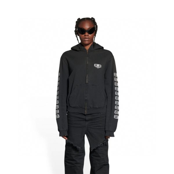 Balenciaga 22FW Double B Lock Embroidered Zipper Hooded Jacket - Image 3