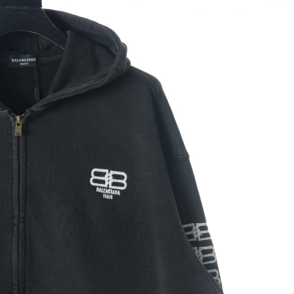 Balenciaga 22FW Double B Lock Embroidered Zipper Hooded Jacket - Image 5