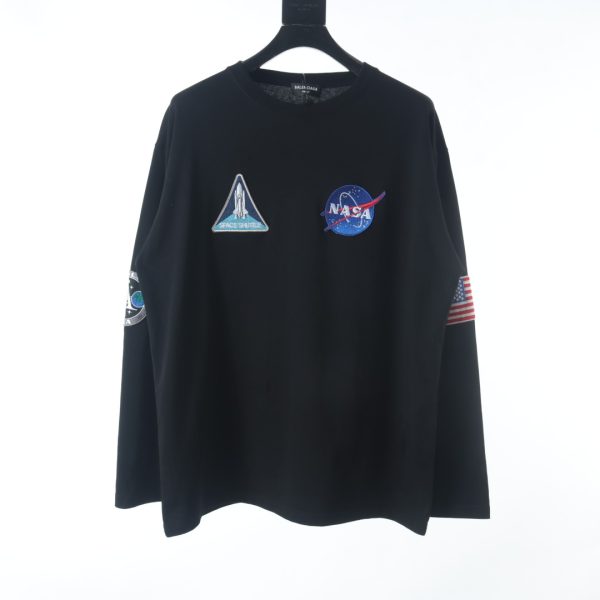 Balenciaga X Yeezy X Gap three -party joint Rockets National Flag Embroidered long -sleeved T -shirt