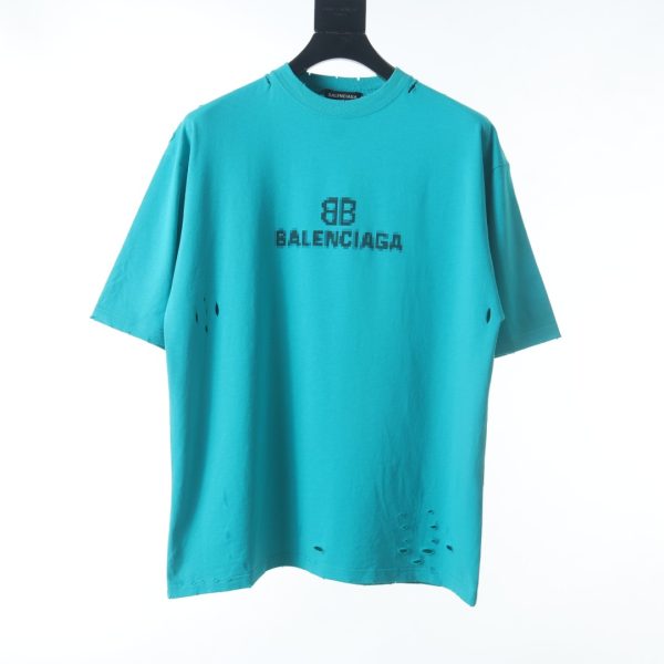 Balenciaga Cave Water washing mosaic fuzzy BB letter short -sleeved T -shirt B