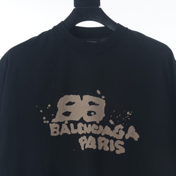 Balenciaga BLCG 23SS double B splash ink short-sleeved T-shirt - Image 3