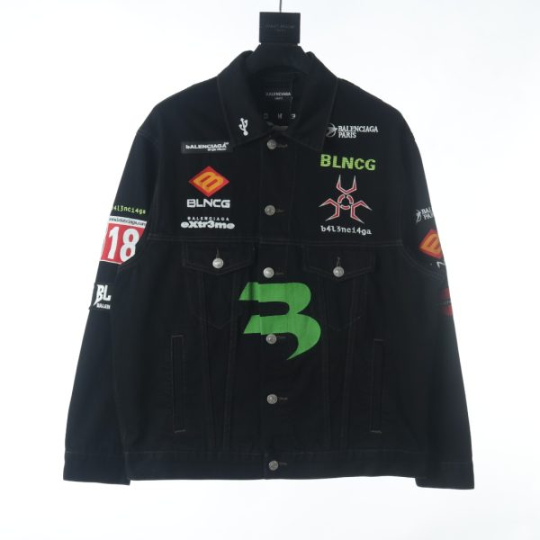 Balenciaga BLCG all over icon art embroidered denim jacket