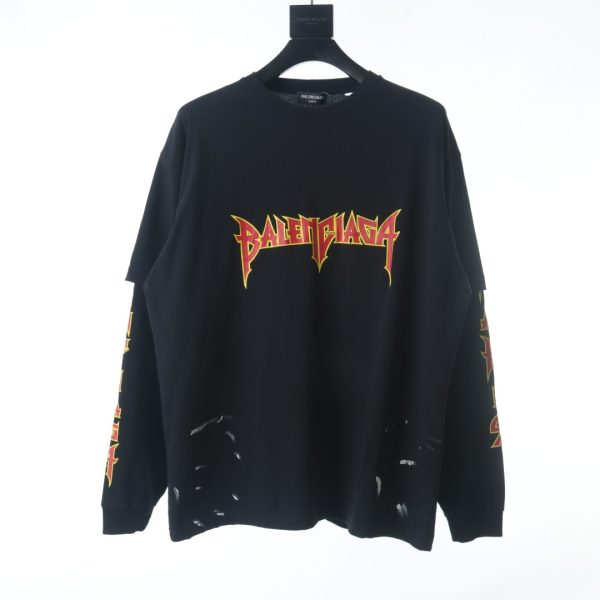 Balenciaga BLCG Flame Print Fake Two-Piece Round Neck Long Sleeve T-Shirt