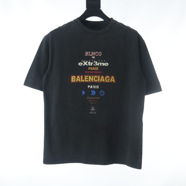 Balenciaga BLCG washed old letter burst print short-sleeved T-shirt