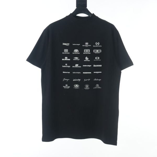 Balenciaga BLCG 23SS Archives logos multi-print large version short-sleeved T-shirt