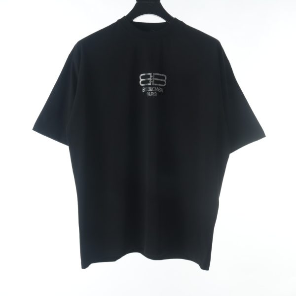 Balenciaga BLCG Rhinestone Double B Letter Short Sleeve T-Shirt