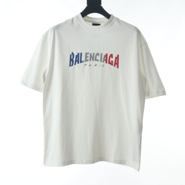 Balenciaga BLCG blue white red letter print letter T-shirt