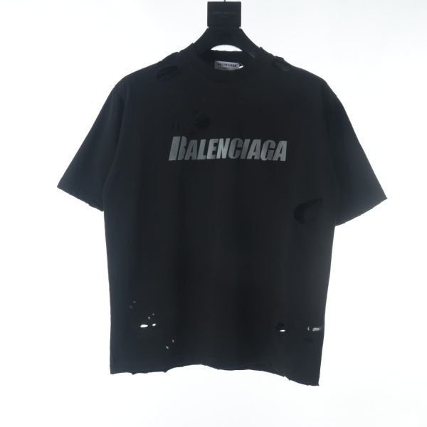 Balenciaga BLCG Letter Print Ripped Short Sleeve T-Shirt