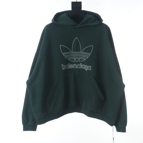 Balenciaga BLCG X Adidas Adidas joint clover dark green embroidery hooded sweater