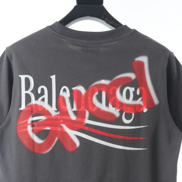 Gucci x Balenciaga joint red and white letter graffiti cola print short-sleeved T-shirt - Image 7