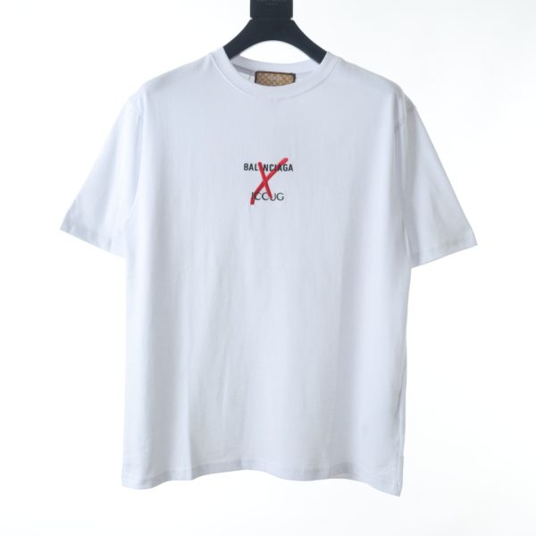 Gucci & Balenciaga joint error embroidery letter short-sleeved T-shirt