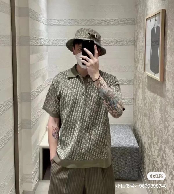 Dior, 23ss Oblique presbyopic polo shirt men and women of the same style spot sale This jersey polo features Dio^'s signature Oblique print - Image 4