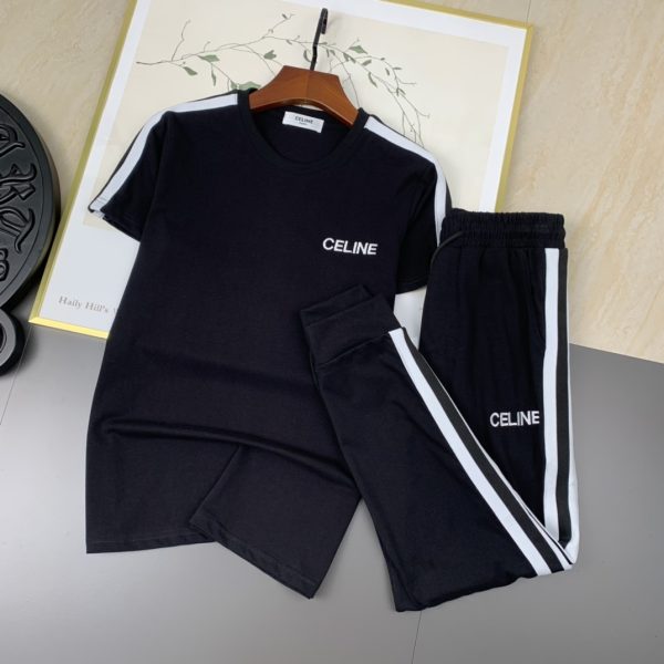 CELINE 2023 Round Neck Short Sleeve Suit Pure cotton double yarn fabric upper body will not be stuffy, smooth and comfortable skin-friendly effect is more breathable