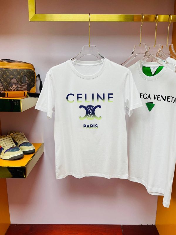 Brand [CELINE] (Fat Gospel) original single men's casual short-sleeved T-shirt, new product for spring and summer 2023, customized top logo craftsmanship on the chest