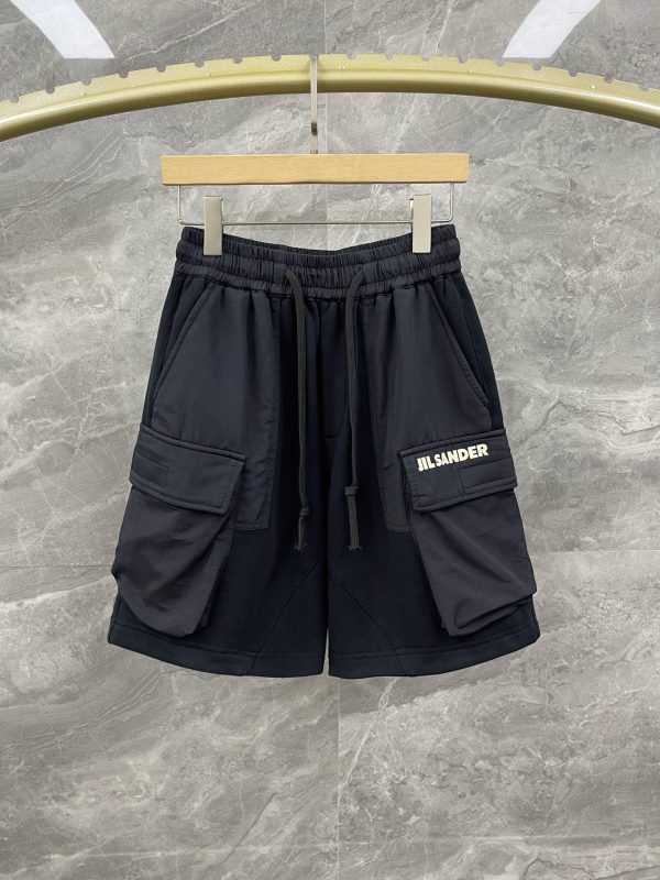 SS new trendy brand JIL SANDER three-dimensional printed rubber logo cotton drawstring five-point pants, men's Velcro large pocket splicing tooling version high street shorts