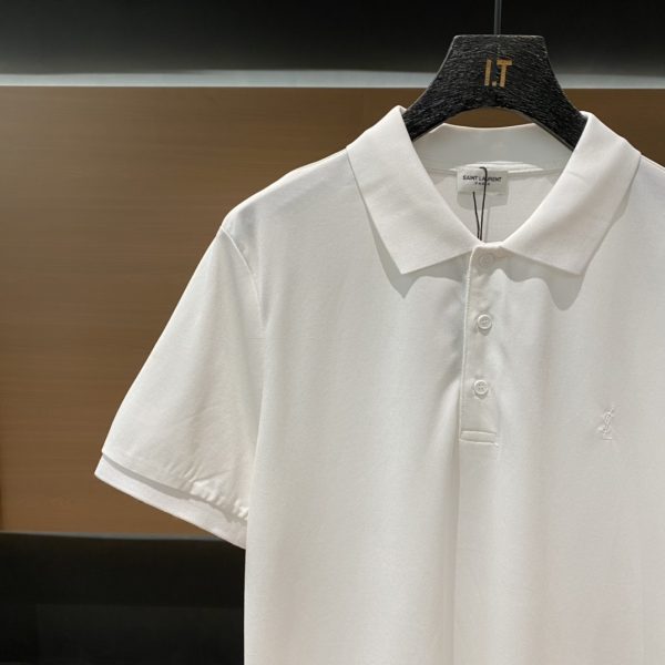 YSL 23 spring and summer short-sleeved polo shirt with brand letter embroidery on the chest, the same style as ZG, with YSL letter logo on the chest and embroidery in the same color of the cloth - Image 4