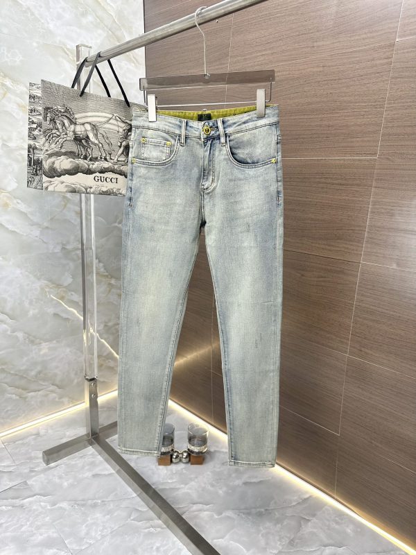 YSL Saint Laurent 2023 high-end custom jeans The latest fashion week catwalk style Primary color yeast washing process Select heavy denim denim fabric (cotton - Image 3