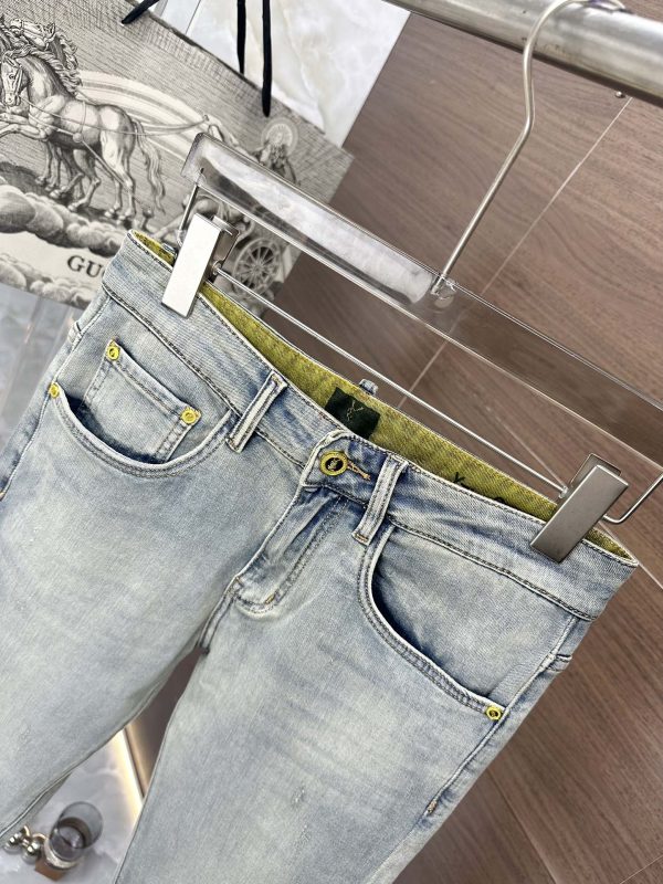 YSL Saint Laurent 2023 high-end custom jeans The latest fashion week catwalk style Primary color yeast washing process Select heavy denim denim fabric (cotton - Image 5