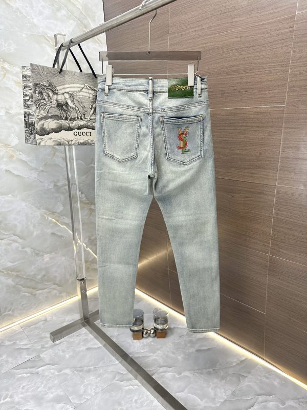 YSL Saint Laurent 2023 high-end custom jeans The latest fashion week catwalk style Primary color yeast washing process Select heavy denim denim fabric (cotton - Image 8