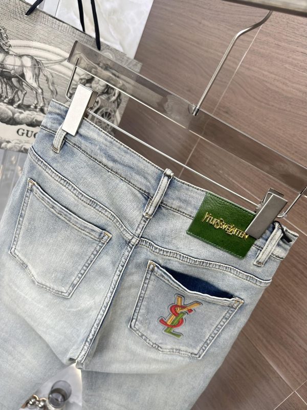 YSL Saint Laurent 2023 high-end custom jeans The latest fashion week catwalk style Primary color yeast washing process Select heavy denim denim fabric (cotton - Image 10