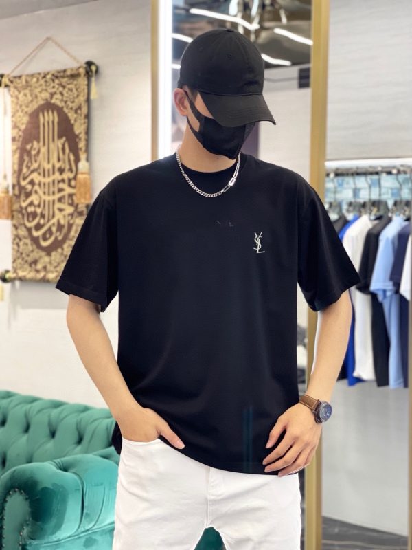 YSL Saint Laurent 2023ss spring and summer high-quality 220g pure cotton double yarn cotton T-shirt, dropped shoulder style [small embroidery]