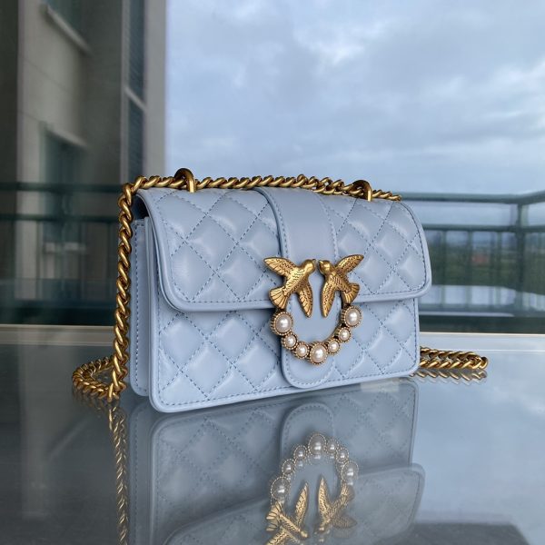 Pinko 2022 New Rhombus Pattern Underarm Bag Bird Bag Swallow Bag 1P22Z1Y7SR Blue - Image 8