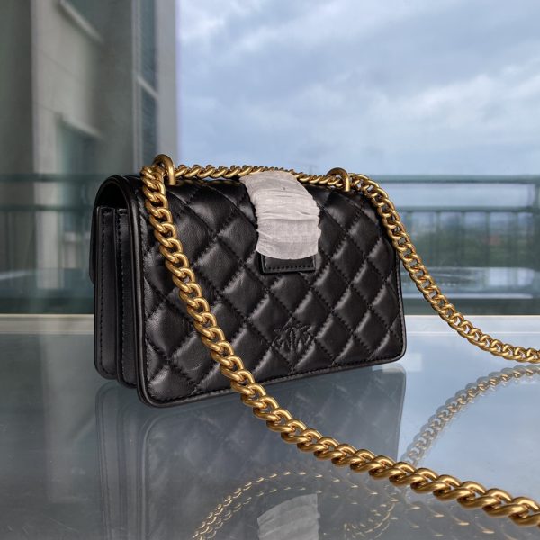 Pinko 2022 New Rhombus Pattern Underarm Bag Bird Bag Swallow Bag 1P22Z1Y7SR Black - Image 4