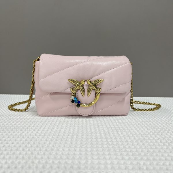 Pinko 2023 Women’S Bag Quilted Rhinestone Decoration Small Bird Bag 100040A0H3 Pink