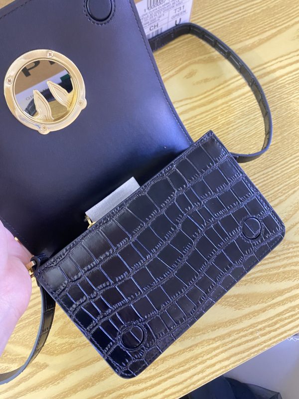 2023 New Pinko Swallow Bag Product High Crocodile Pattern Fashion Women's Bag One Shoulder Messenger Women's Bag Retro Black - Image 8