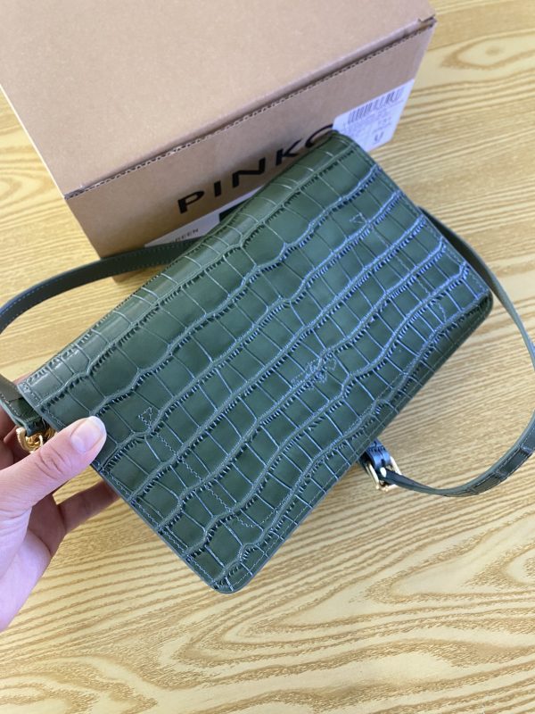 2023 New Pinko Swallow Bag Product High Crocodile Pattern Fashion Women’s Bag One Shoulder Messenger Women’s Bag Retro Green - Image 4