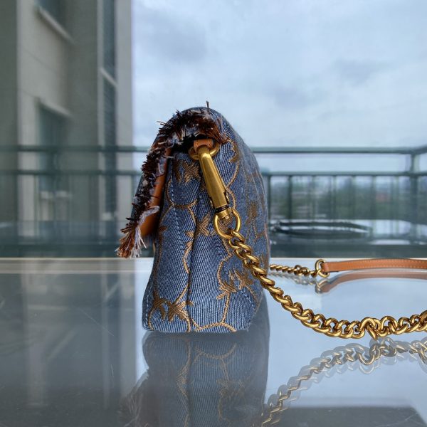 Pinko 2022 New Denim Denim Bag One-Shoulder Diagonal Flying Bird Underarm Bag Canvas Swallow Bag - Image 5