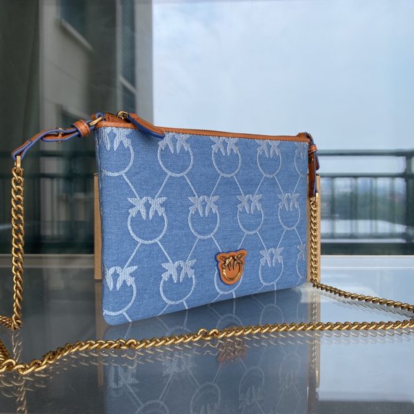 Pinko 2022 New Denim Denim Bag One-Shoulder Diagonal Flying Bird Underarm Bag Canvas Swallow Bag - Image 11