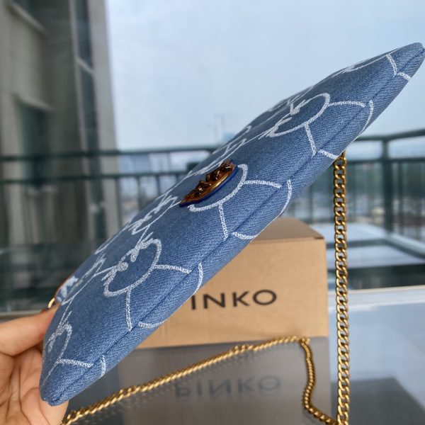 Pinko 2022 New Denim Denim Bag One-Shoulder Diagonal Flying Bird Underarm Bag Canvas Swallow Bag - Image 14