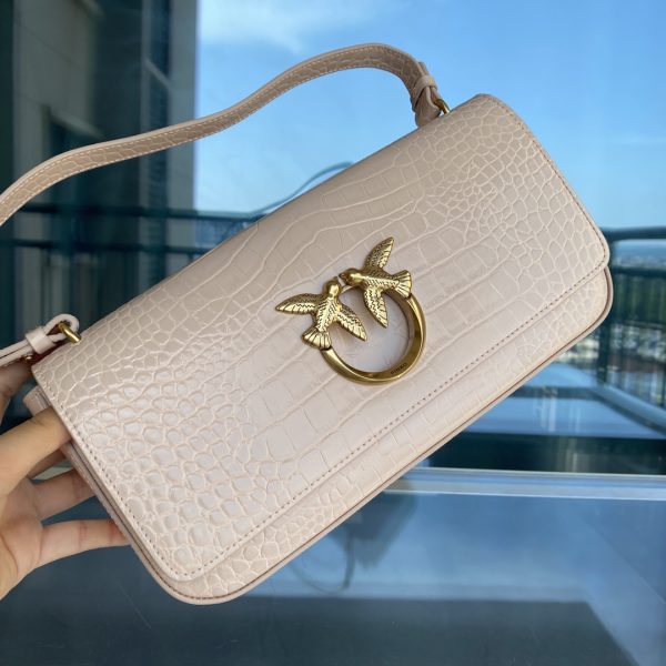 Pinko Swallow Bag 2022 Spring And Summer Crocodile Pattern Baguette Bag Underarm Bag One Shoulder Messenger Women’S Bag White - Image 6