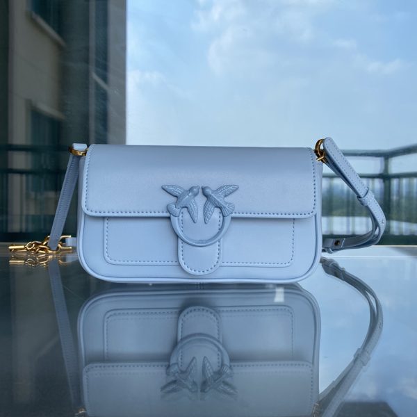 PINKO 22 Spring/Summer POCKET LOVE Women Messenger Shoulder Bag Classic Leather Bird Handbag Swallow Bag Blue