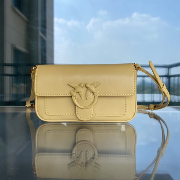 PINKO 22 Spring/Summer POCKET LOVE Women Messenger Shoulder Bag Classic Leather Bird Handbag Swallow Bag Yellow